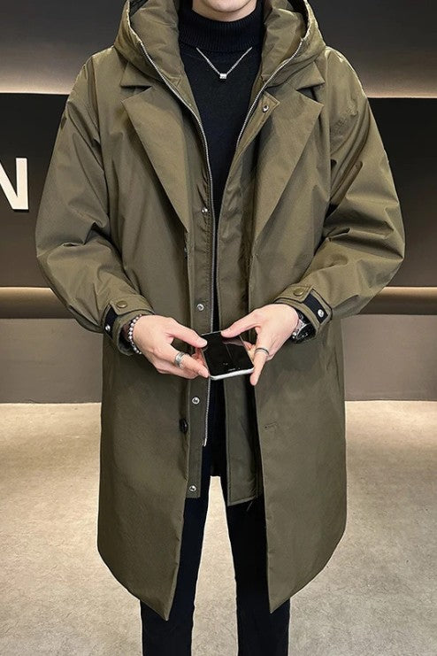Water-Resistant Overcoat with Tailored Fit and Full-Zip Closure