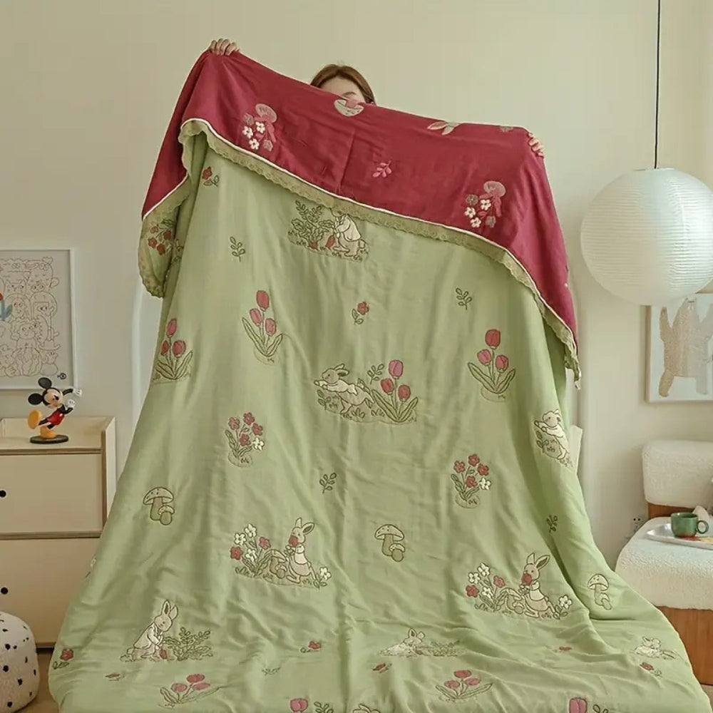 BowLift | Embroidered Bunny Floral Cotton Blanket