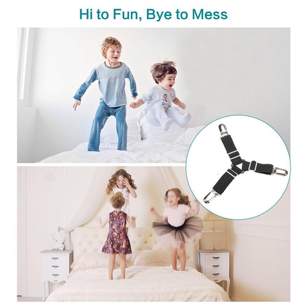 BowLift | Bed Sheet Tighter, 8-Pack Adjustable Triangular Elastic Band Straps