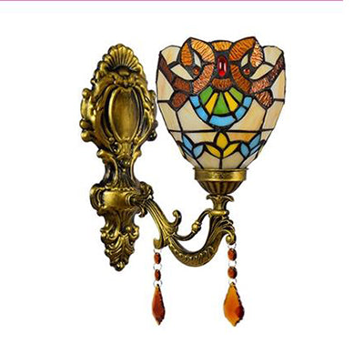 BowLift | Victorian Bowl Wall Lighting with Crystal Decoration Stained Glass 1 Light Wall Mount Light