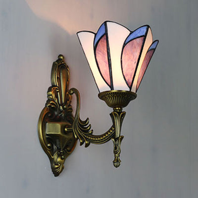 BowLift | Tiffany Accent Wall Lamp with Cone Shade Filled Glass 1 Head Wall Lighting in Brass