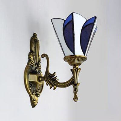 BowLift | Tiffany Accent Wall Lamp with Cone Shade Filled Glass 1 Head Wall Lighting in Brass