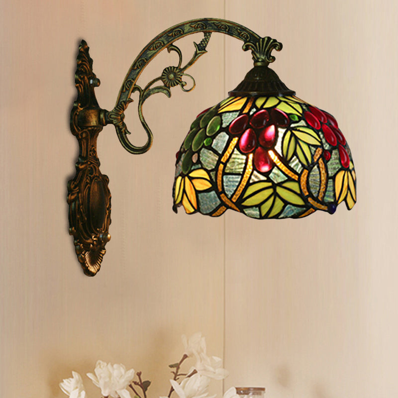 BowLift | Tiffany Style Grapes Wall Light Sconce 1 Head Handmade Stained Glass Wall Mounted Lighting in Red/Green