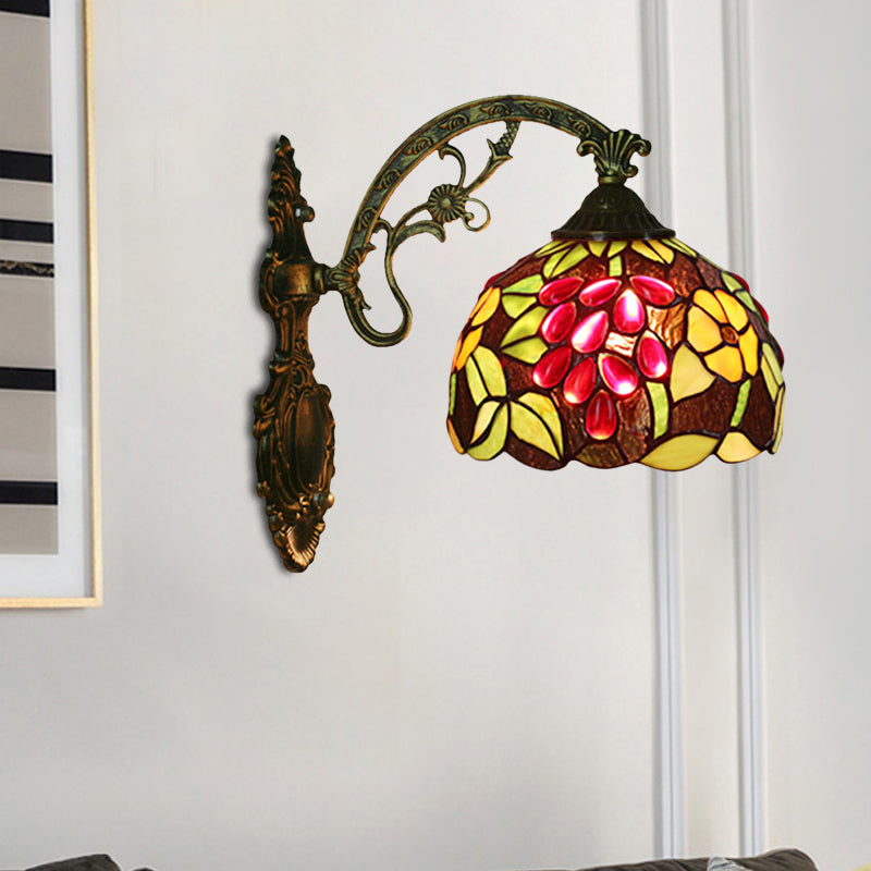 BowLift | Tiffany Style Grapes Wall Light Sconce 1 Head Handmade Stained Glass Wall Mounted Lighting in Red/Green