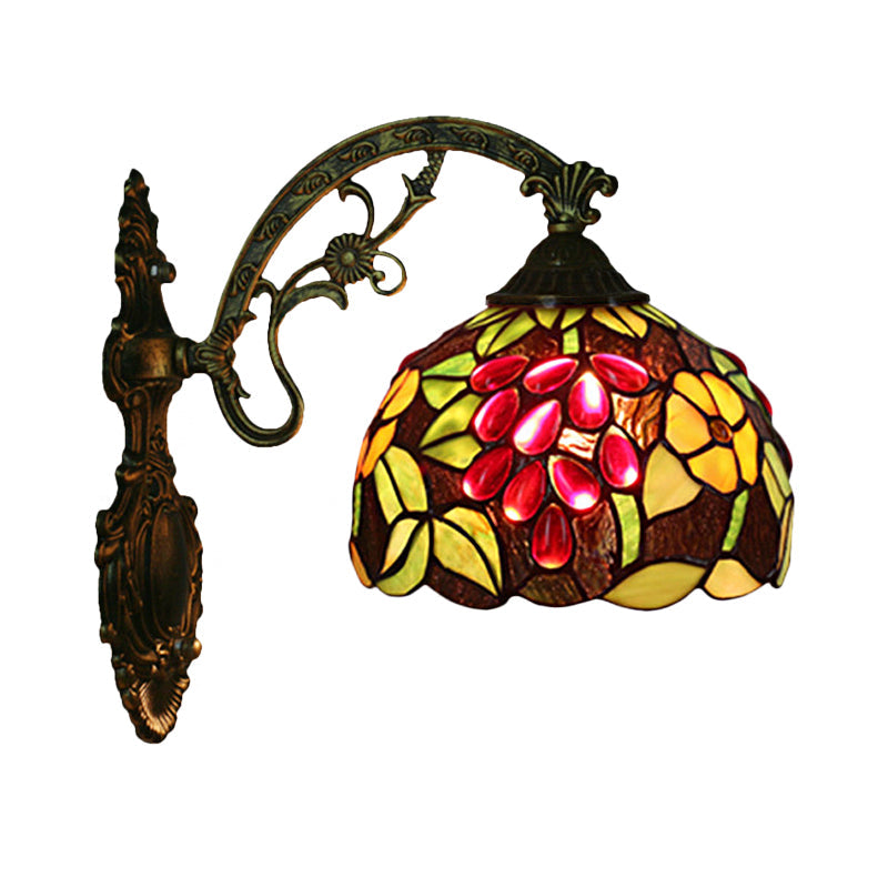 BowLift | Tiffany Style Grapes Wall Light Sconce 1 Head Handmade Stained Glass Wall Mounted Lighting in Red/Green