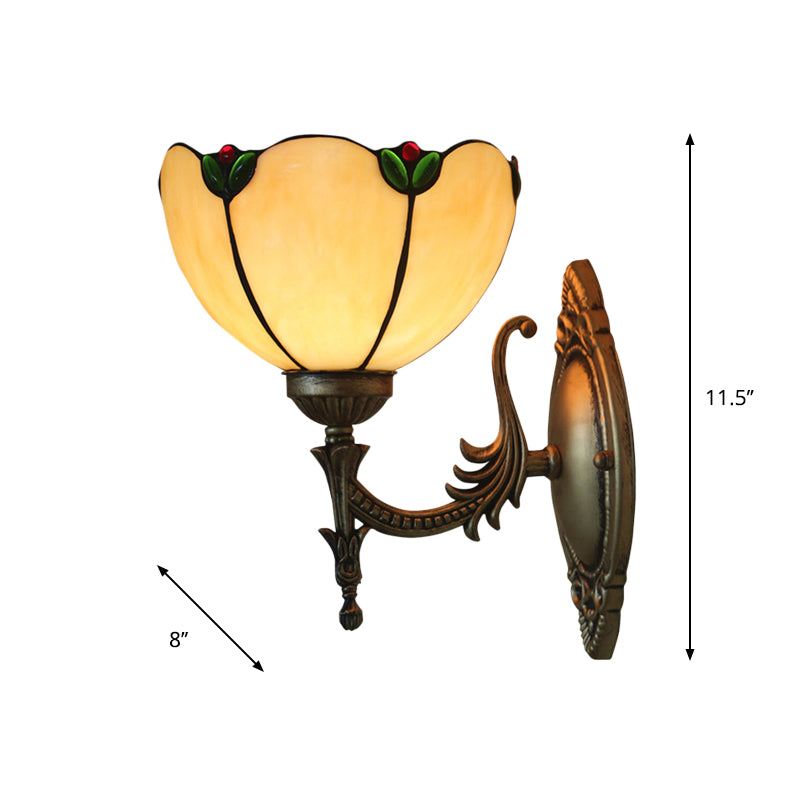 BowLift | Beige Glass Bud Wall Lamp Vintage 1 Head Brass Finish Wall Light Fixture for Bedroom