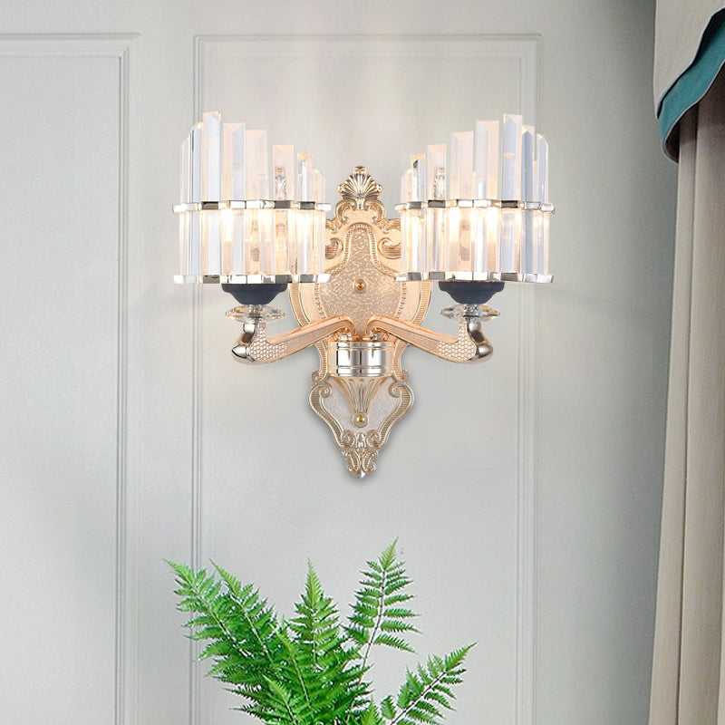 BowLift | Cone Shadow Wall Light Fixture Modernist 1/2-Light Crystal Rod Wall Lamps Idea for Living Room in Gold