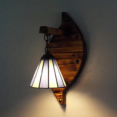 BowLift | Cone-Shaped Wall Lamp Retro Style Colorful Filled Glass 1 Light Wall Fixture Lamp Fixture in White/Light Blue/Light Blue-White/Orange-Red/Yellow/White for Balcony