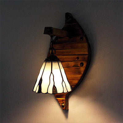 BowLift | Cone-Shaped Wall Lamp Retro Style Colorful Filled Glass 1 Light Wall Fixture Lamp Fixture in White/Light Blue/Light Blue-White/Orange-Red/Yellow/White for Balcony