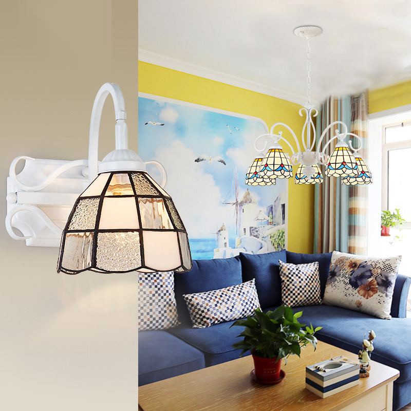 BowLift | White Step Wall Lamp Vintage Mosaic Glass 1 Light Wall Mount Fixture for Staircase