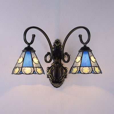 BowLift | Tiffany Conical Wall Lamp Lighting Stained Glass 2 Heads Wall Light in Blue for Living Room