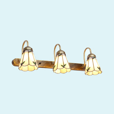 BowLift | Flower Vanity Sconce Lighting Fixture Tiffany Beige Glass 1 Head Brass Wall-Mounted Lamp