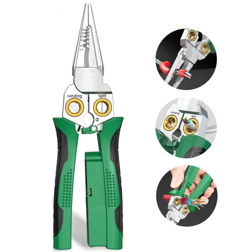 BowLift | 8 in 1 Wire Stripper Twister for Cutting and Pulling Wires, Cable Scissors,Voltage Tester Pliers, 12V to 250V Live