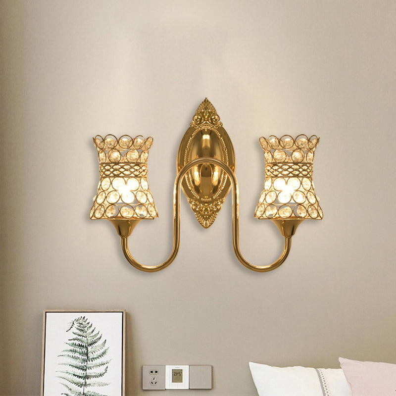 BowLift | Swirl On Metal Wall Lighting Ideas Modern 2 Heads Gold-Colored Ready Mounted Crystal Wall Lamp Wall Light