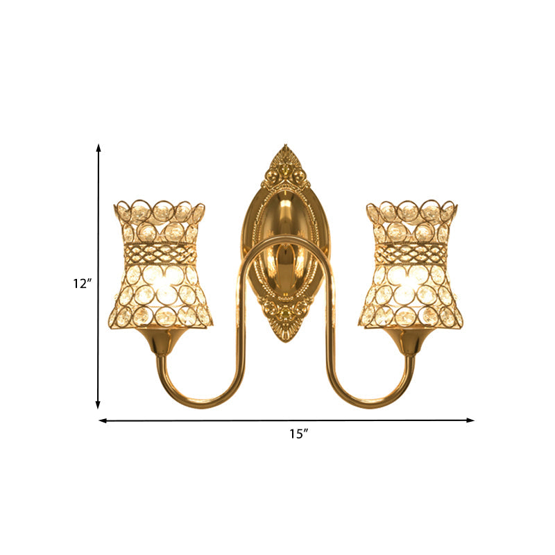 BowLift | Swirl On Metal Wall Lighting Ideas Modern 2 Heads Gold-Colored Ready Mounted Crystal Wall Lamp Wall Light