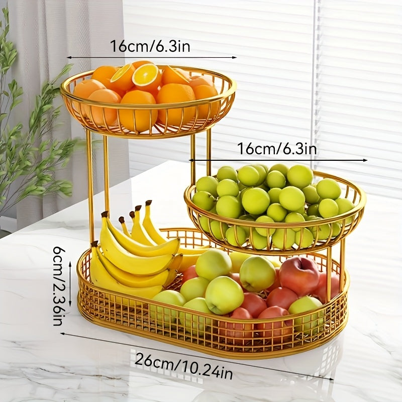 BowLift | Elegant Multi-Tier Metal Fruit Basket - Golden Wire Oval Design | Perfect for Snacks, Cakes & Desserts | Ideal for Easter, Thanksgiving, Christmas Outdoor Celebrations, Outdoor Dining Accessory|Multitier Design|Sturdy Structure, Fruit Decor