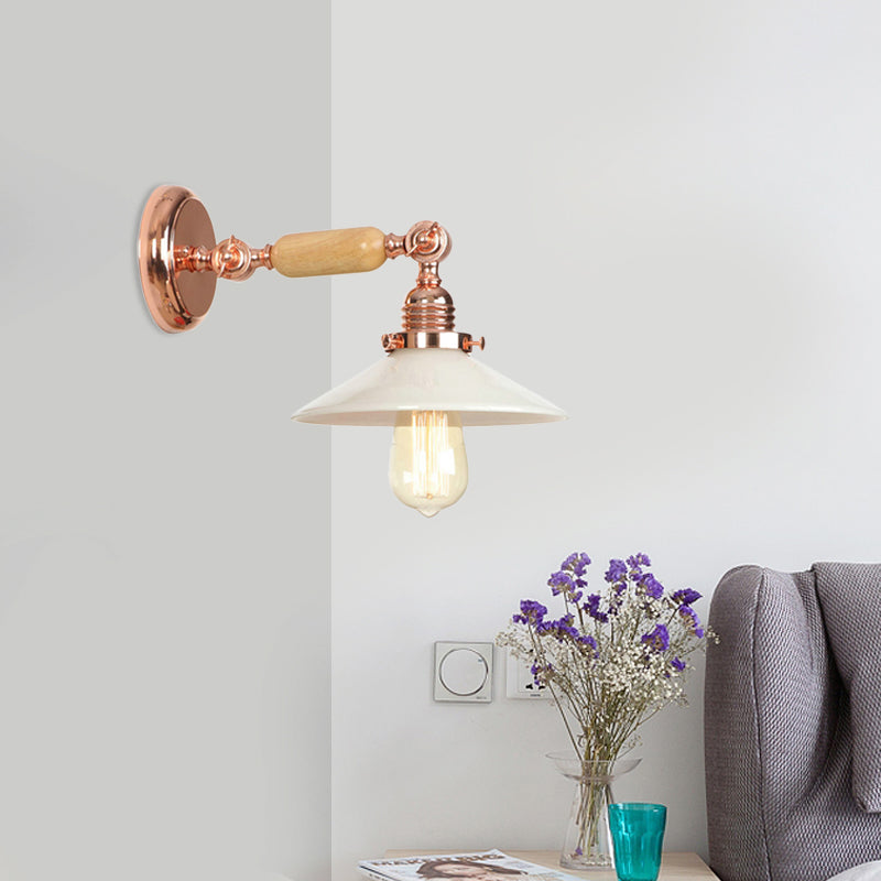 BowLift | Rose Gold A Light Wall Lamp Industrial Opal Glass Cone Shade Lighting Fixture
