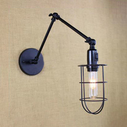 BowLift | Swing Arm Corridor Wall Lamp Rustic Style Metal 1 Light Black Finish Adjustable Wall-Mounted Lamp