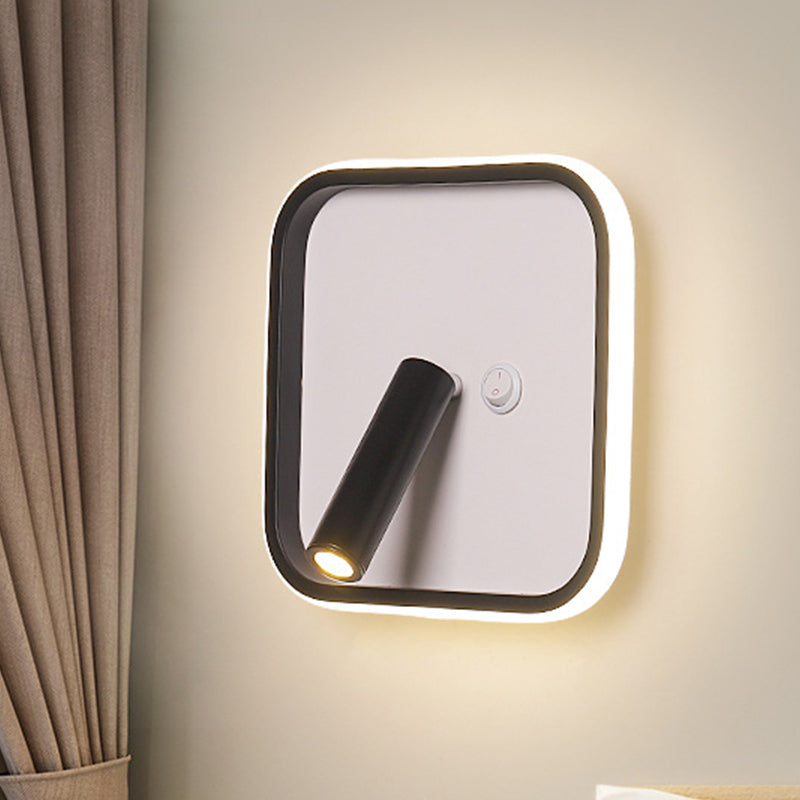 BowLift | Contemporary Circle/Square/Ellipse Wall Light Metal LED Nightstand Lighting in Black, White/Warm Light