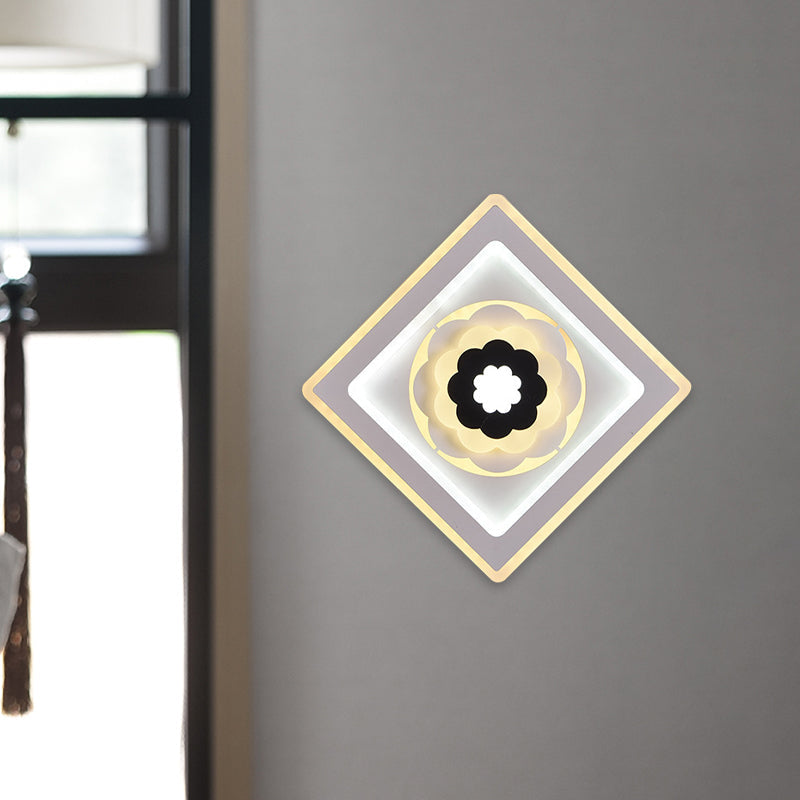BowLift | Rhombus Wall Light Minimalist Acrylic Study Room LED Wall Mount Lighting with Flower Pattern in White and Black