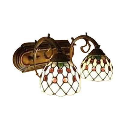 BowLift | Tiffany Lattice Bowl Wall Lamp Art Glass 2 Lamps White Wall Light with Curved Arm for Hallway