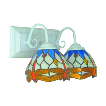BowLift | Tiffany Brown Wall Lamp with Dragonfly Pattern 2 Bulbs Stained Glass Wall Light for Dining Room