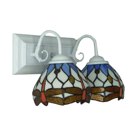 BowLift | Tiffany Brown Wall Lamp with Dragonfly Pattern 2 Bulbs Stained Glass Wall Light for Dining Room