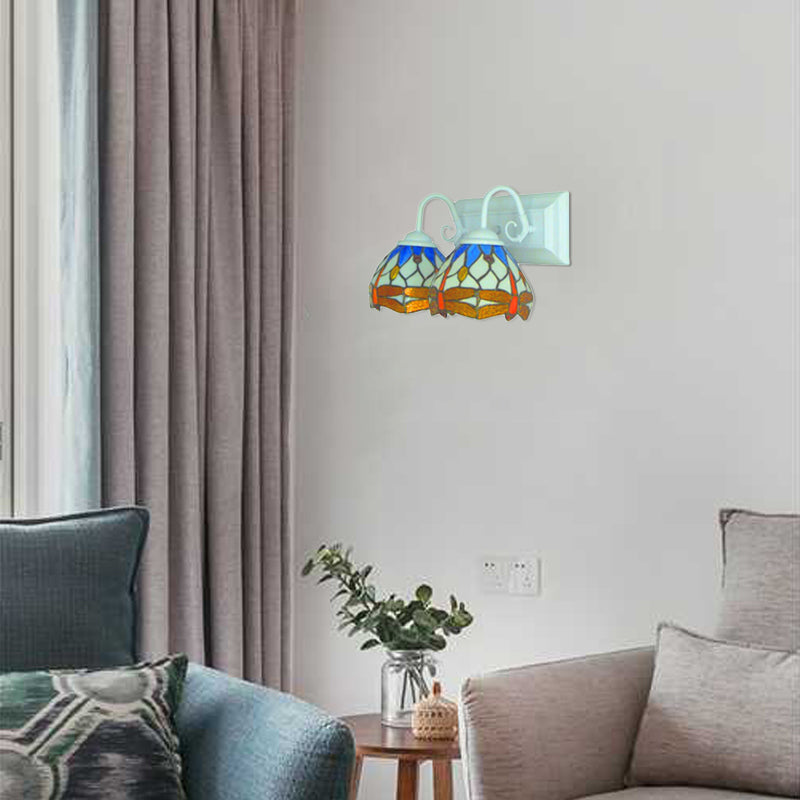 BowLift | Tiffany Brown Wall Lamp with Dragonfly Pattern 2 Bulbs Stained Glass Wall Light for Dining Room