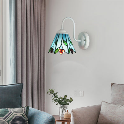 BowLift | Blue Glass Lily Wall Light Tiffany 1 Head White Wall Lamp Lighting for the Living Room