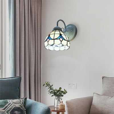BowLift | White Glass Dome Wall Lamp Tiffany 1 Head Wall Mount Light for Living Room