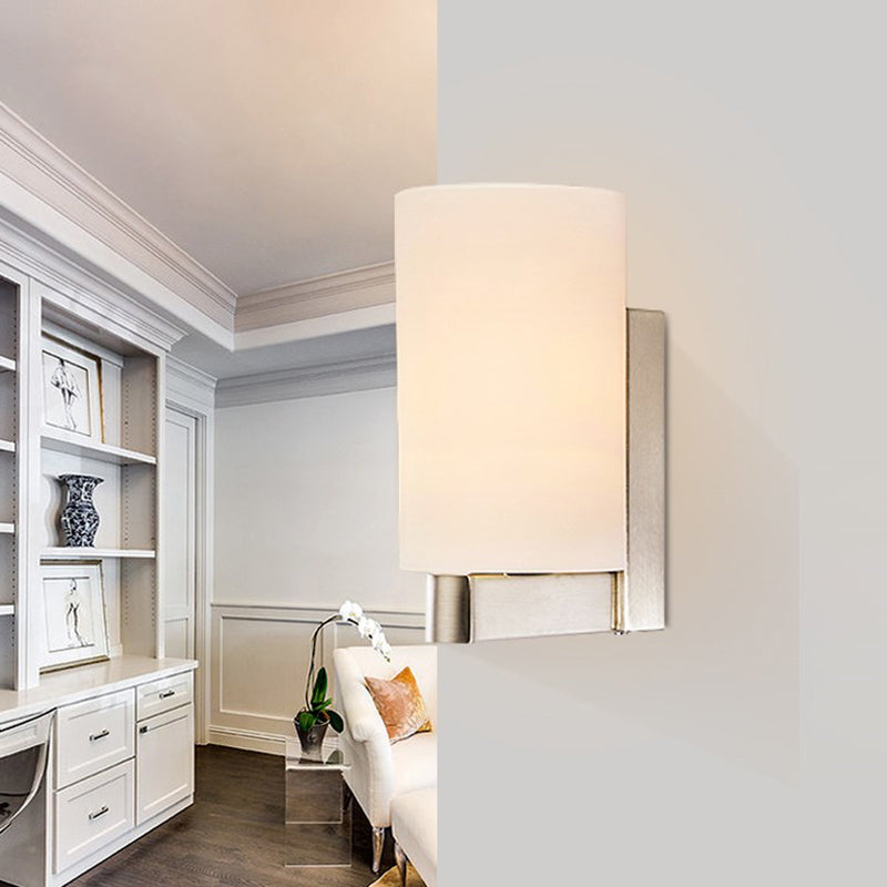 BowLift | White glass cylinder wall lamp Modern 1 light chrome wall light for hallway