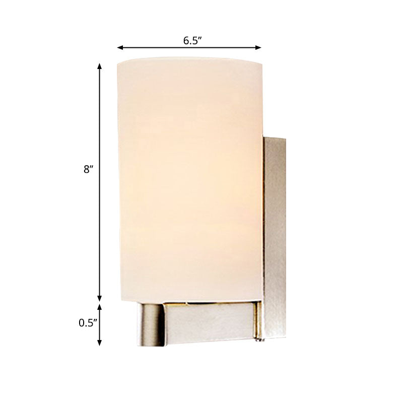 BowLift | White glass cylinder wall lamp Modern 1 light chrome wall light for hallway