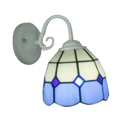 BowLift | Tiffany Lattice White Dome Wall Lamp with Blue Border 1 Light Art Glass Wall Lamp for Restaurant