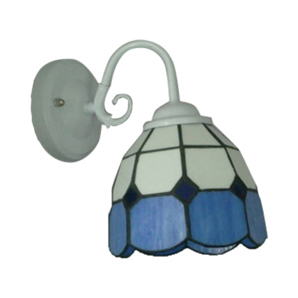 BowLift | Tiffany Lattice White Dome Wall Lamp with Blue Border 1 Light Art Glass Wall Lamp for Restaurant