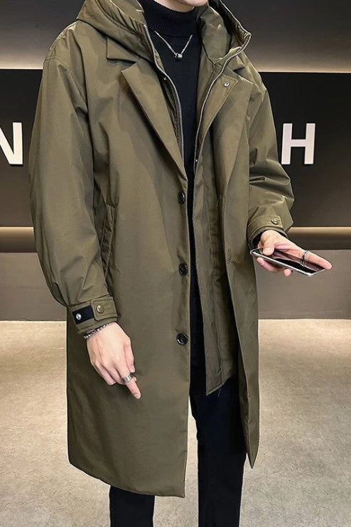 Water-Resistant Overcoat with Tailored Fit and Full-Zip Closure