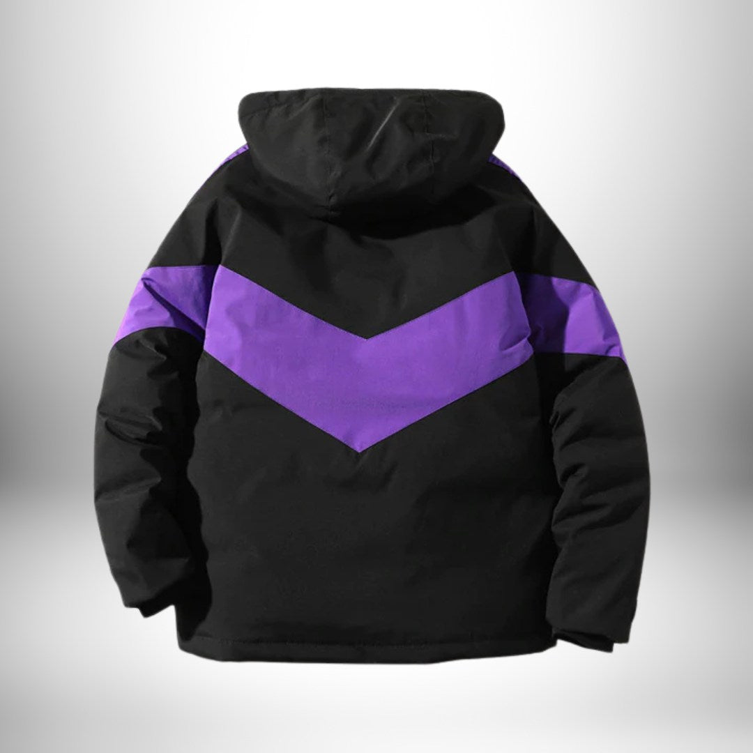 Puffer Jacket with Chevron Pattern and Storm Hood