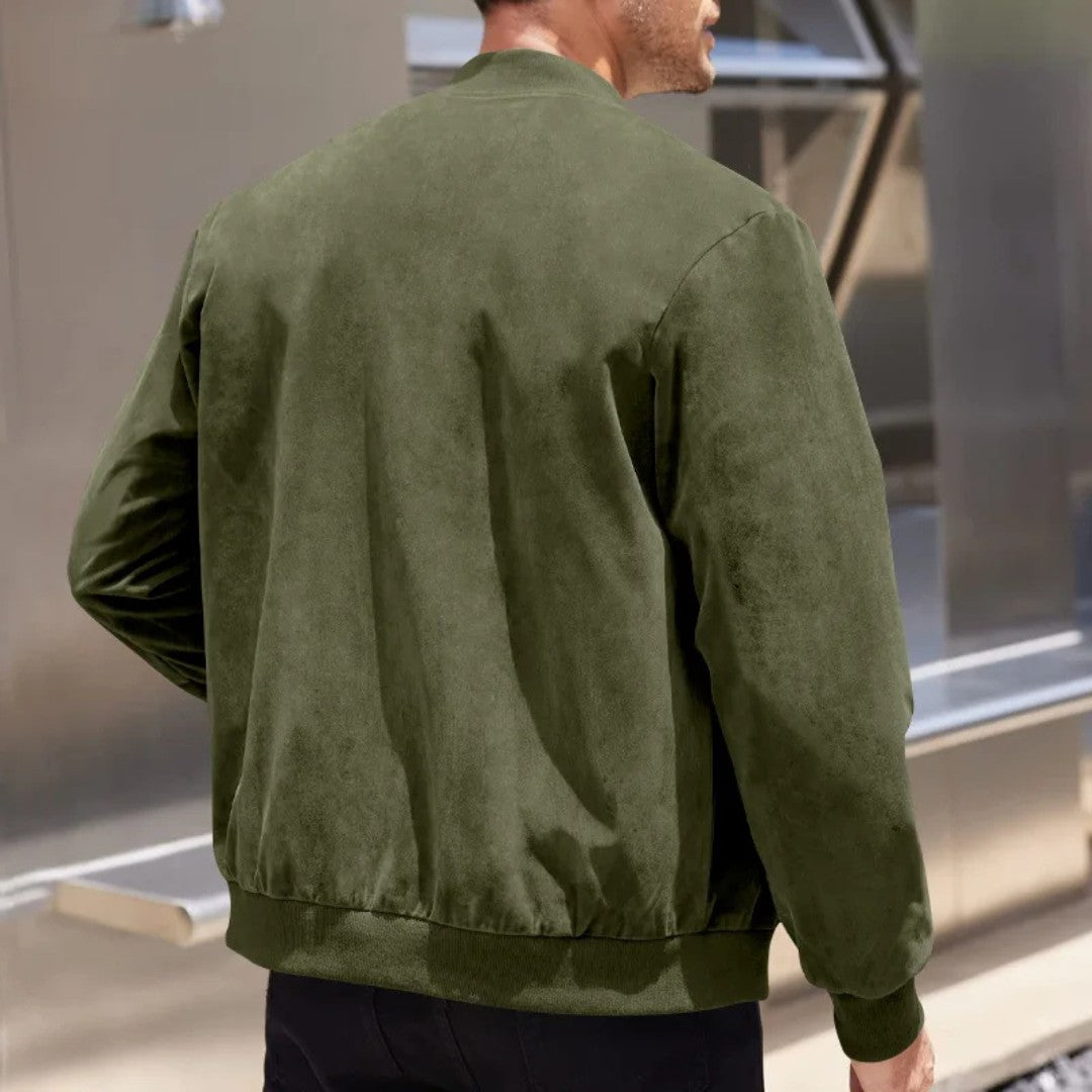 Suede Finish Bomber Jacket with Rib Detail