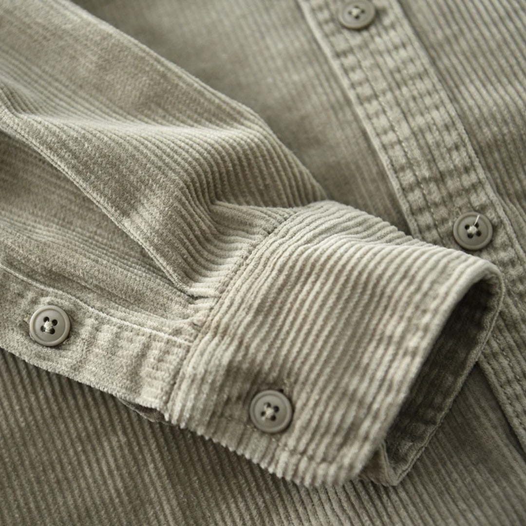 Corduroy Button-Up Shirt with Relaxed Fit and Chest Pocket