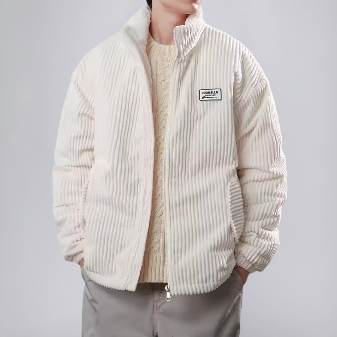 Wide-Wale Corduroy Jacket with Quilted Lining and High Collar
