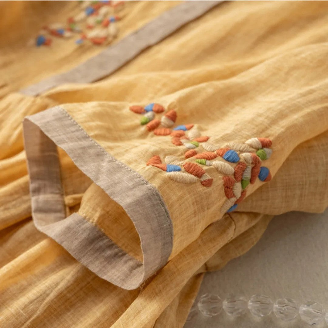 Embroidered Linen Dress with Relaxed Fit