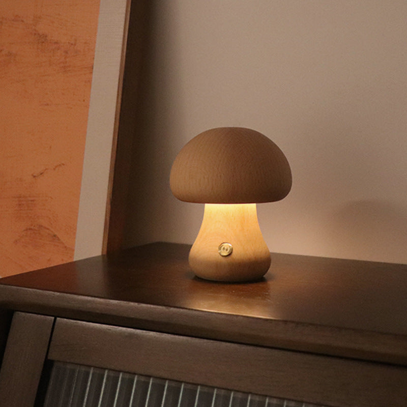 BowLift | LumoNight Wooden Mushroom Night Light – LED Bedside Lamp with Touch Control
