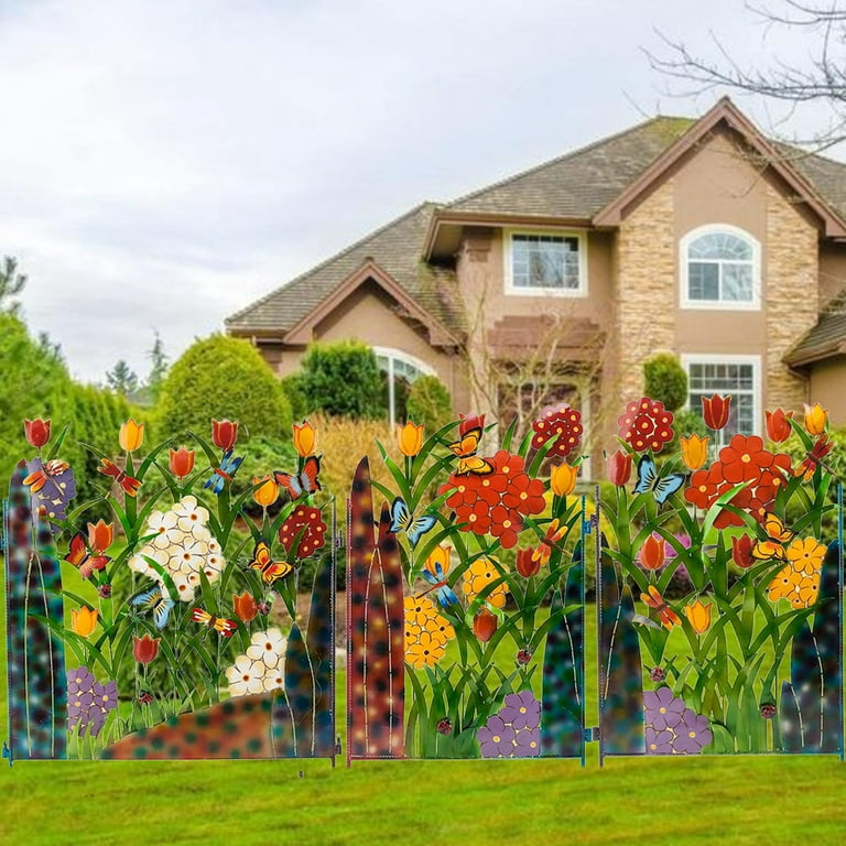 BowLift | Colorful Garden Fence Decoration with Flowers and Butterflies – Metal Fence for Garden and Terrace