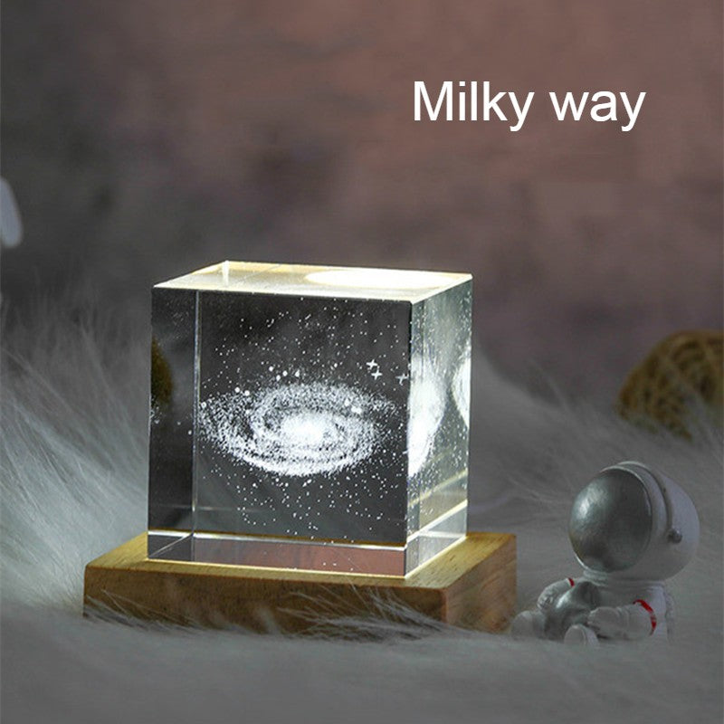 BowLift | 3D Galaxy Crystal Glass Cube with Chargeable Colorful Light Base, for Gift & Home Decoration