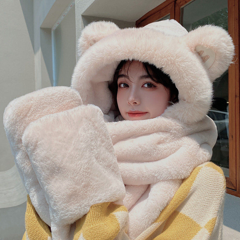 BowLift | 3-in-1 Cure Plush Bear Ear Winter Hat with Scarf & Gloves