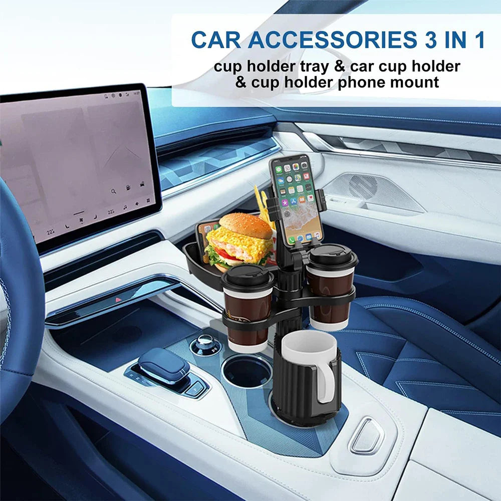 BowLift | 3 In 1 Adjustable Car Cup Tray with Phone Holder