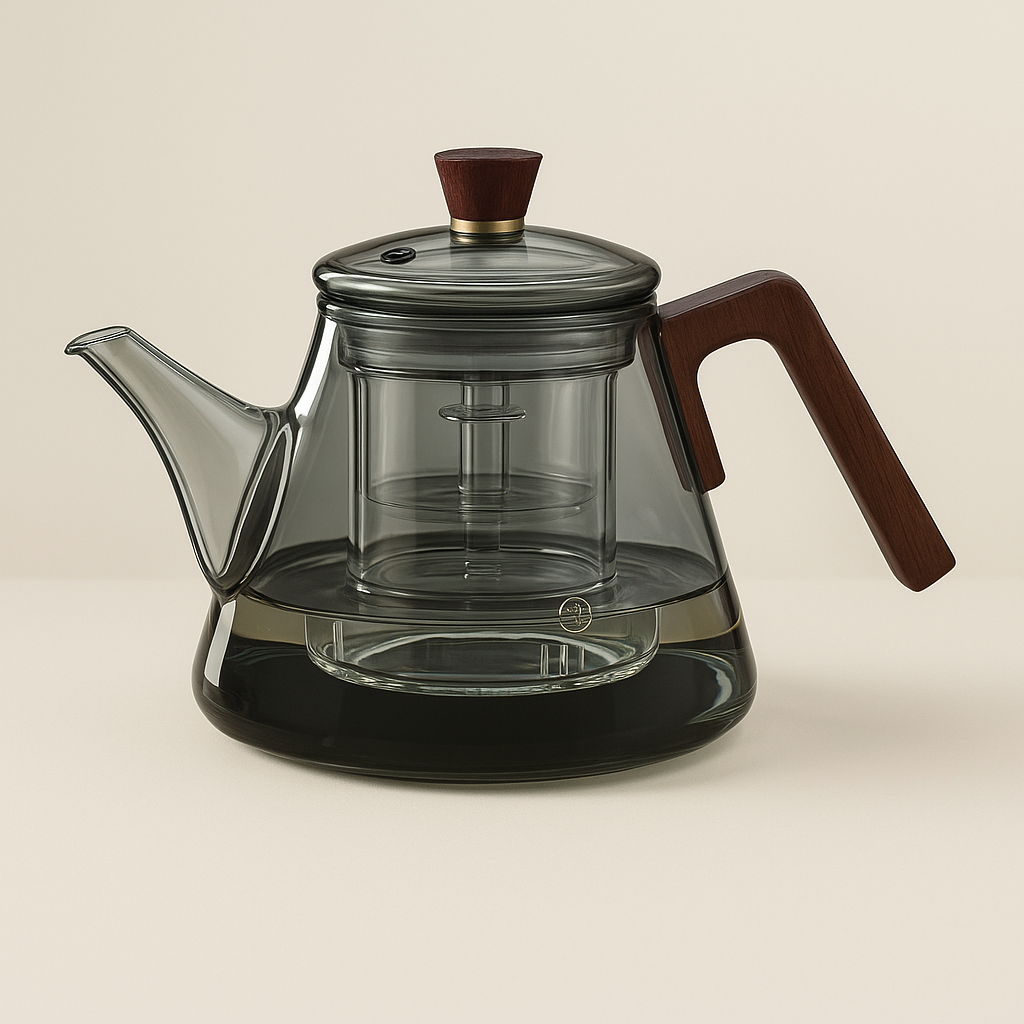 BowLift | Aetheris Glass Brew Teapot – Heat-Resistant Glass Teapot with Wooden Handle & Infuser (900ml)