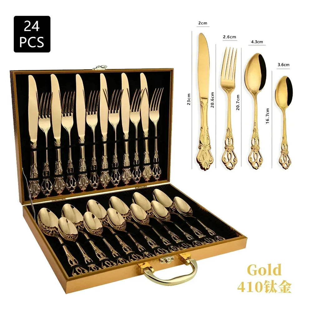 BowLift | Aurique – 24-Piece Stainless Steel Cutlery Set with Elegant Engraving