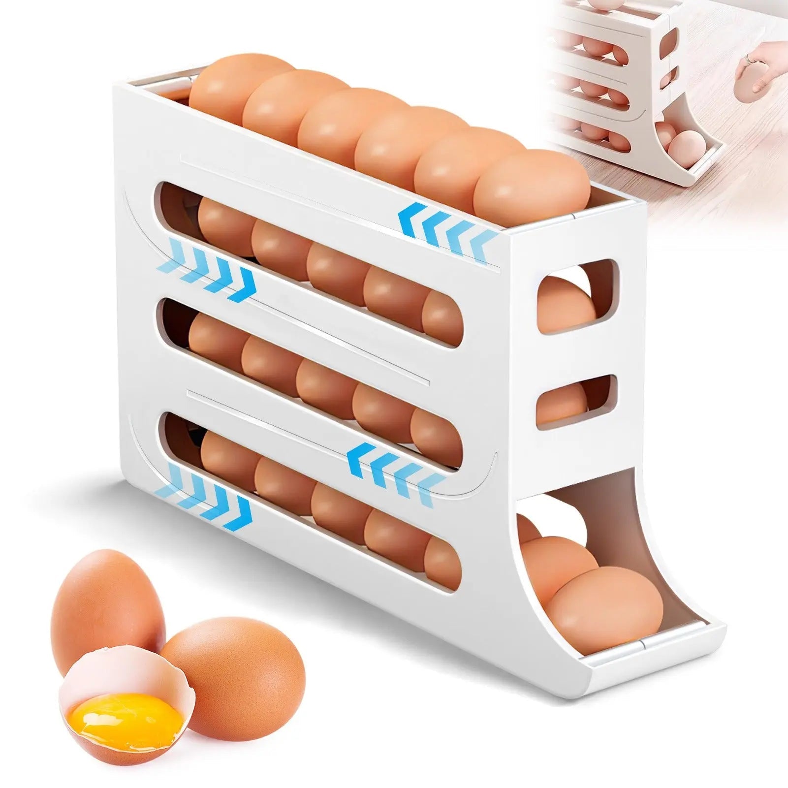 BowLift | Automatic Egg Holder with Rolling Function – 4-Tier Egg Organizer for Refrigerator & Kitchen