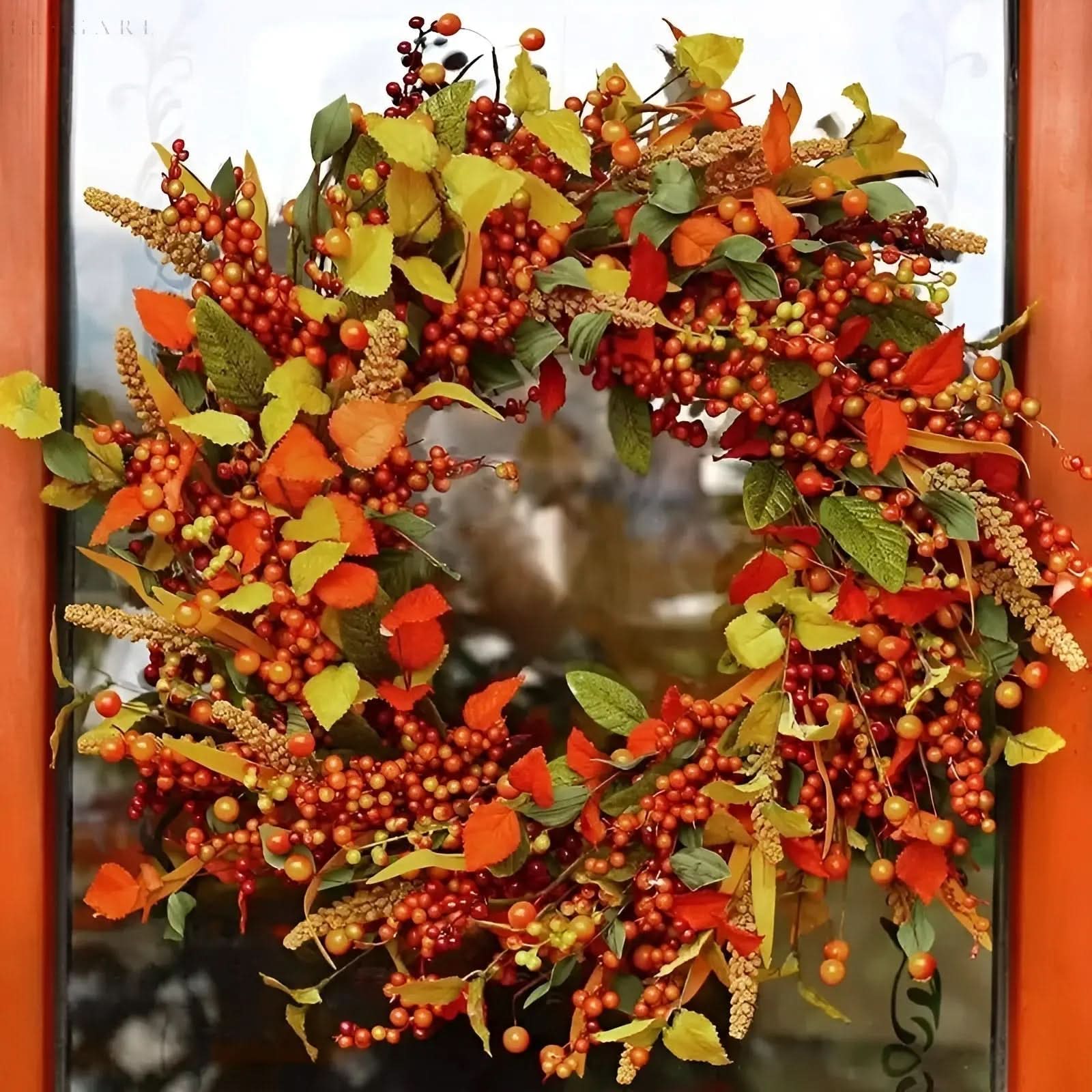BowLift | Autumn Rattan Wreath with Leaves and Berries for Door