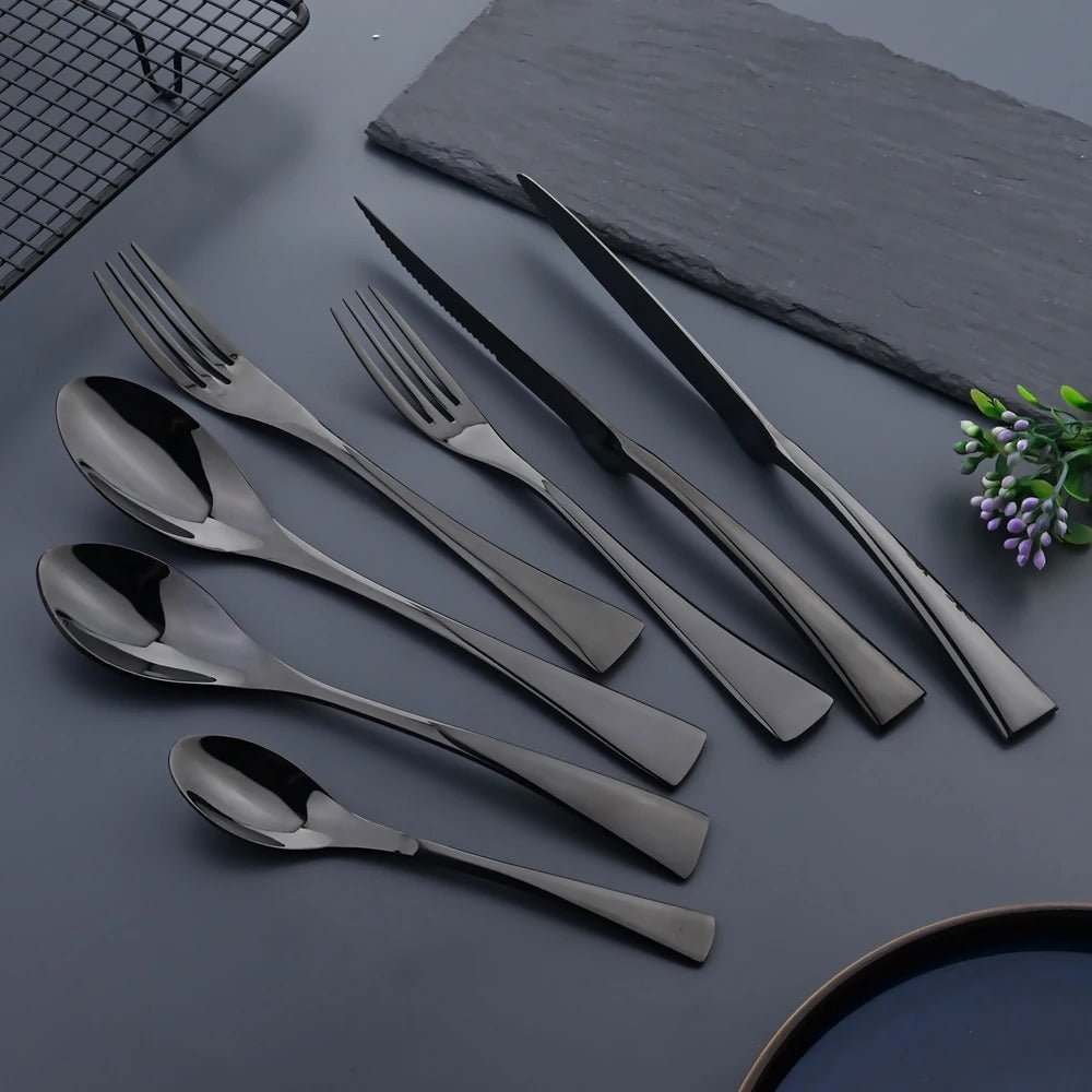BowLift | Elegant Black Stainless Steel Cutlery Set